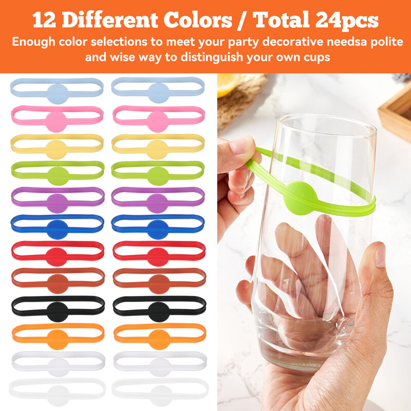 24pcs Wine Labels Glasses Drinking Marker Set Food Grade Silicone Mark silicone Glass Markers For Bar Parties