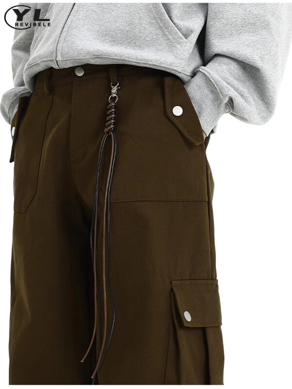 Брюки-карго мужские с большими карманами, однотонные мешковатые винтажные прямые штаны, уличные повседневные брюки для бега, весна-осень