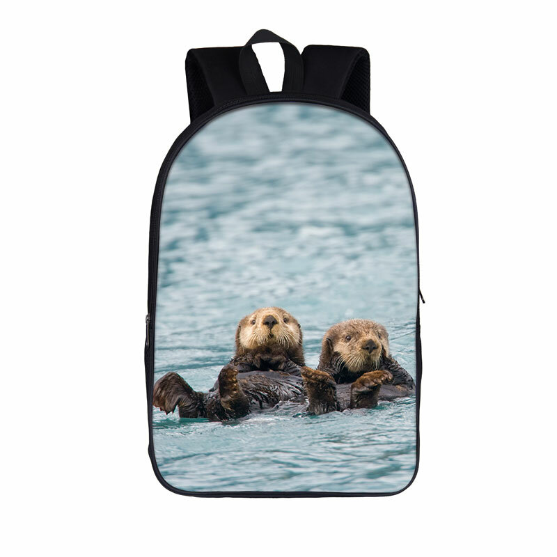 Kawaii Zee Otters Print Rugzak Voor Tienermeisjes Jongens Mode Schooltassen Laptop Tas Canvas Dagrugzak Grote Capaciteit Rugzak