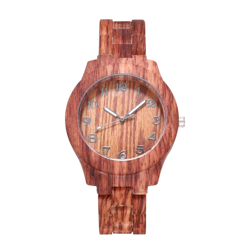 Jam tangan Digital pria, arloji kulit kayu Quartz modis kelas atas