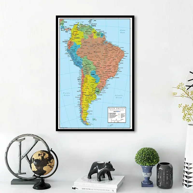 59*84cm Map of The South America Spray Canvas Painting Wall Art Poster Living Room Home Decor Children School Supplies