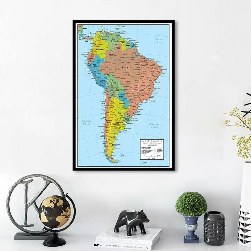 59*84ซม.แผนที่ South America สเปรย์ภาพวาดผ้าใบ Wall Art โปสเตอร์ห้องนั่งเล่นตกแต่งบ้านเด็กอุปกรณ์โรงเรียน