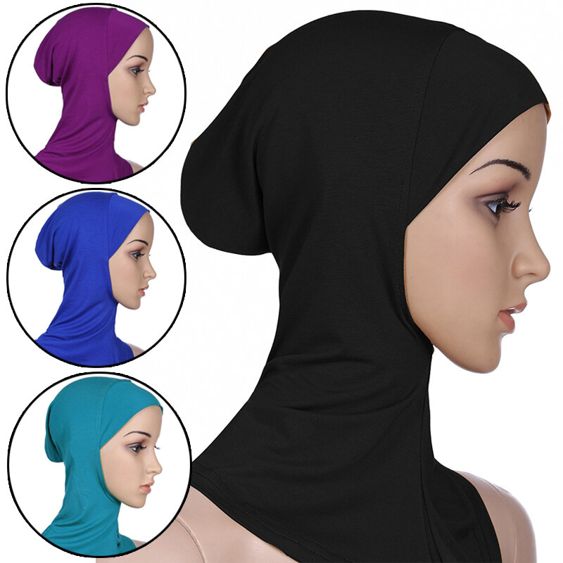 여성용 신상 무슬림 언더스카프 모달 히잡 캡, 조절 가능한 무슬림 스트레치 터번 풀 커버 숄 캡, 여성용 풀넥 커버