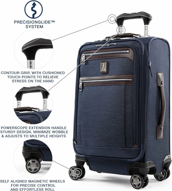 Equipaje de mano expandible suave, equipaje giratorio de 8 ruedas, puertos USB, traje, hombres y mujeres, azul marino sólido, Carry-on 21"