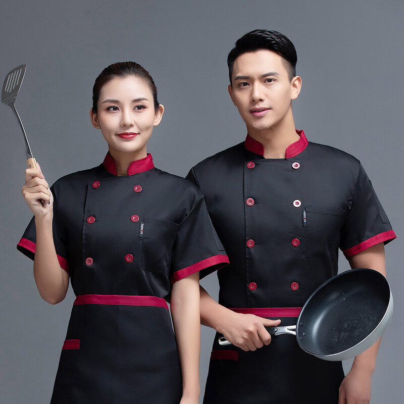 Commercio all'ingrosso Unisex ristorante uniforme panetteria servizio di ristorazione manica corta traspirante doppio petto nuovo chef uniforme vestiti da cucina