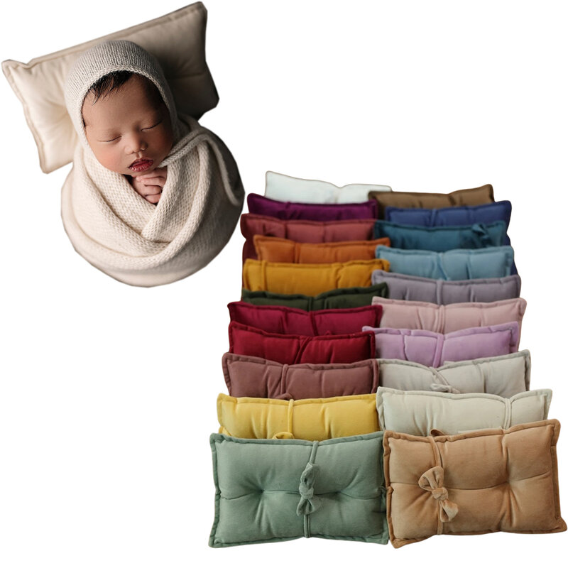 Accesorios de fotografía para recién nacido, juego de almohada de terciopelo con lazo para bebé, con diadema, tela, accesorios de tiro para estudio