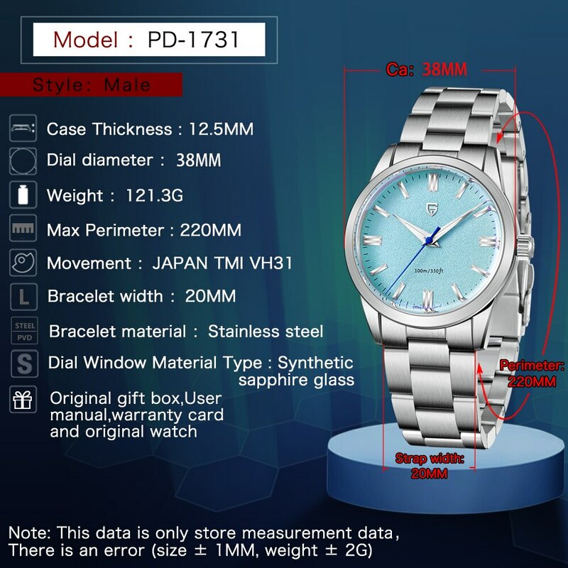 Pagani Design 2024 Nieuwe 38Mm Heren Quartz Horloges Rvs Ar Coating Saffier Vh31 Business Sporthorloges Horloge Voor Heren