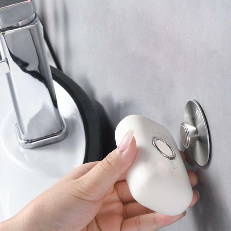 1pc Wall-mounted Magnetic Soap Holder Stainless Steel Soap Hanger Creative Self Draining Punch-Free Soap Dish Bathroom Organizer