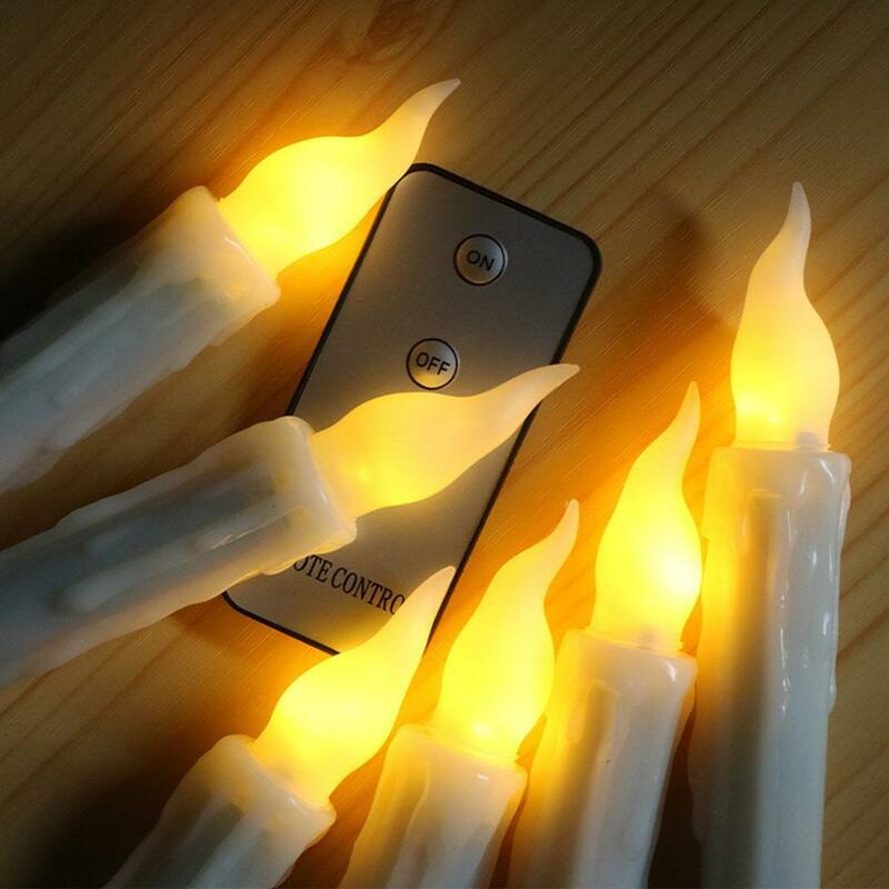 12pcs Electronic Led Candle Light Hanging Flameless Remote Control Floating Candles With Hooks For Christmas Party Decor