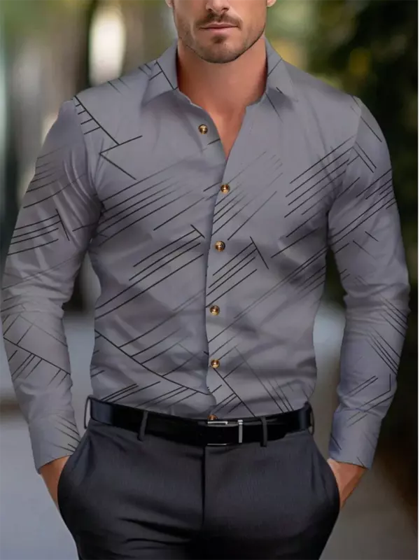 Camisa formal listrada de manga comprida masculina, camisa de botão, lapela, primavera, outono, verão, roupas de trabalho de casamento, XS-6XL, 10 cores