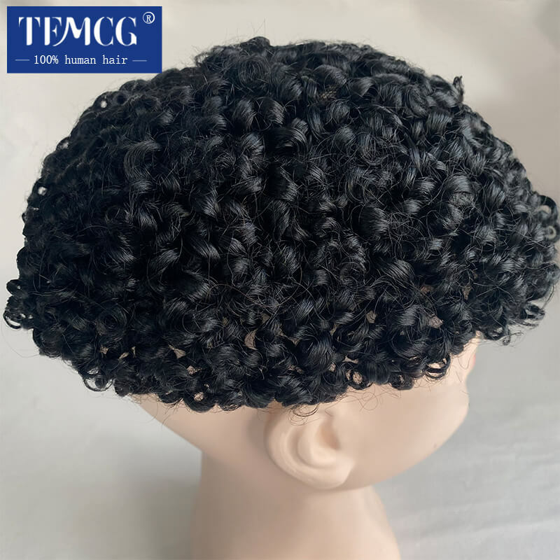 Prótesis de cabello rizado Afro para hombres, tupé transpirable de encaje completo, peluca rizada de cabello humano 100%, sistemas de escape para hombres negros