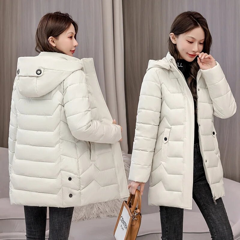 Новинка 2023, зимняя куртка с капюшоном, женские корейские парки, свободные пуховые пальто из хлопка, Женская Повседневная Толстая теплая ветрозащитная верхняя одежда