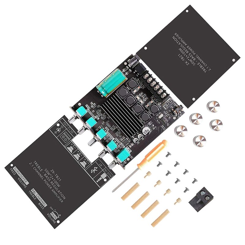 ZK-TB21 Bluetooth 5.0 Subwoofer Amplifier Board, 50WX2 + 100W 2.1 Channel Power Audio Stereo Amplifier Board, Bass AMP
