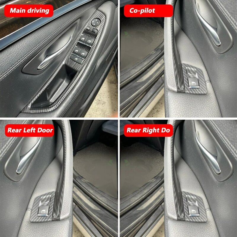 Manija de la puerta del coche para BMW serie 5, F10, F18, Interior del coche, izquierda Drive, LHD, 7 piezas, patrón de fibra de carbono, piezas de automóviles