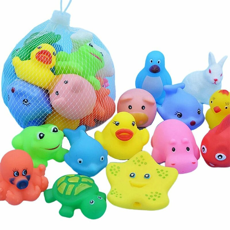 10 Buah/Set Mainan Mandi Bayi Hewan Lucu Anak-anak Mainan Air Karet Lembut Berenang Warna-warni Suara Remas Mainan Air Lucu Cuci Anak