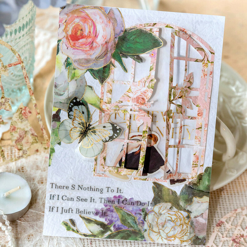 10 buah/pak kartu kolase seri halaman bunga artistik jendela bunga DIY dekorasi jurnal bahan dasar kertas