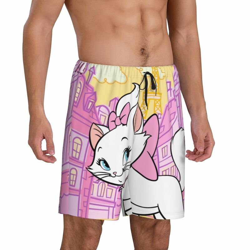 Pantalones cortos de pijama personalizados para hombre, ropa de dormir con cintura elástica y bolsillos, dibujos animados de Aristogatos Marie Cat
