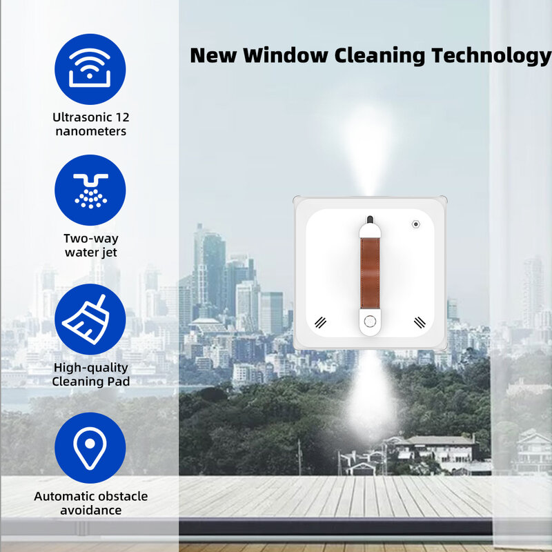 Pembersih jendela Robot Morh, semprotan air ganda, memori pintar, penyedot vakum tinggi, Sensor Laser, Robot pembersih kaca dinding jendela rumah
