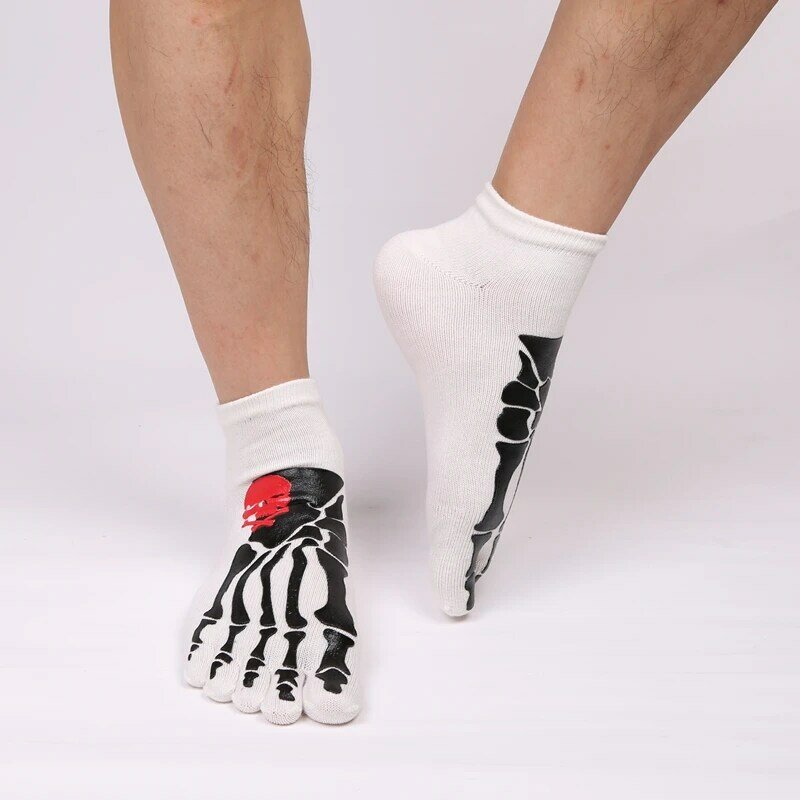 Kaus kaki pria katun kreatif lima jari kaus kaki lembut katun horor tengkorak tangan cetakan cakar musim panas kaus kaki kaki olahraga lari luar ruangan