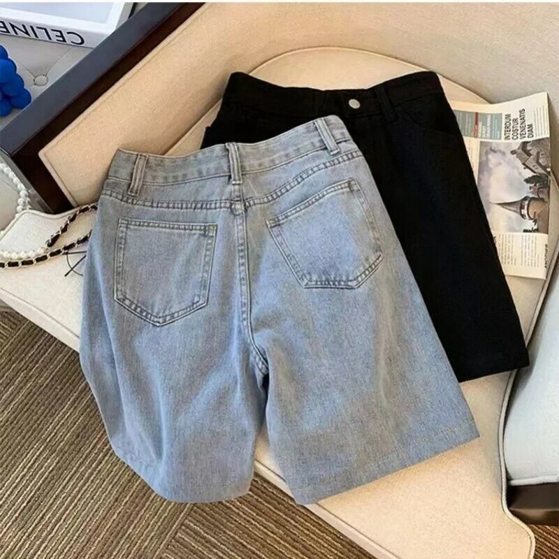 Женские джинсовые шорты до колен, свободные однотонные шорты в винтажном стиле для отдыха, в уличном стиле, для подростков