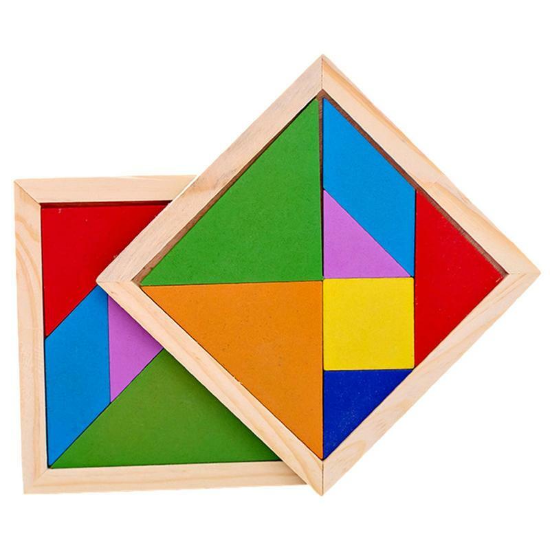 Tangram Puzzle 7 Piece Classic Wooden Colorful Montessori Intelligent Educational Gift Tangrams Thinking Training For Kids