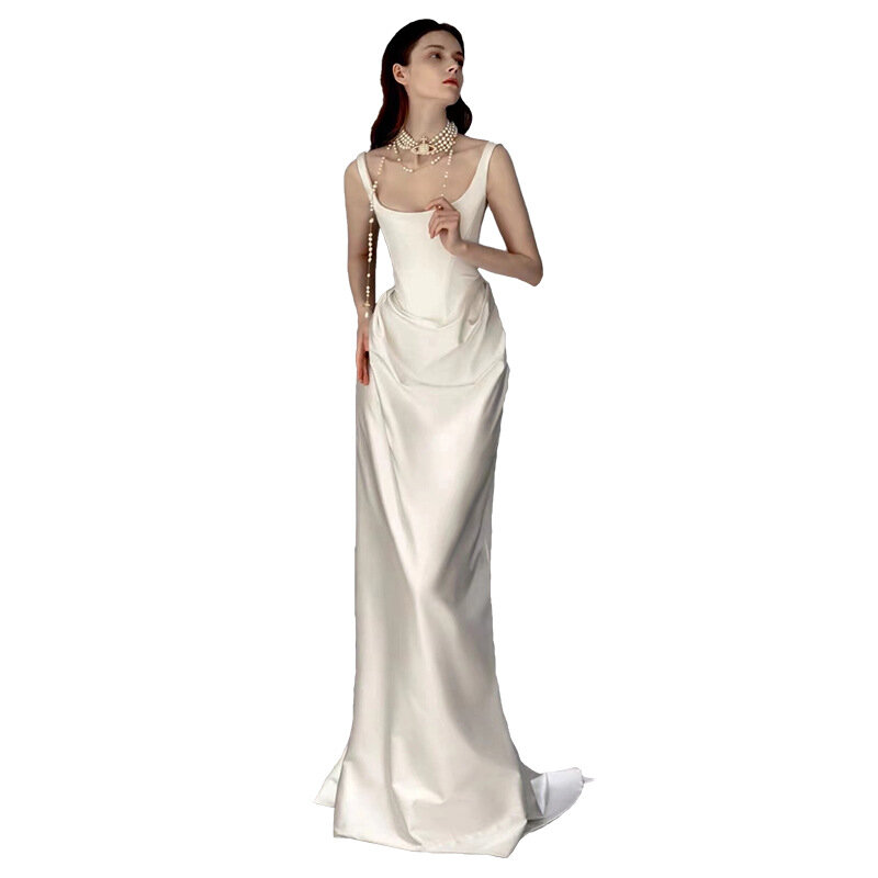 Sexy Sheath Wedding Dress 2023 Wedding Dress For Women Boat-Neck Bride Dress Spaghetti Straps Weeding Gowns Vestido De Noiva