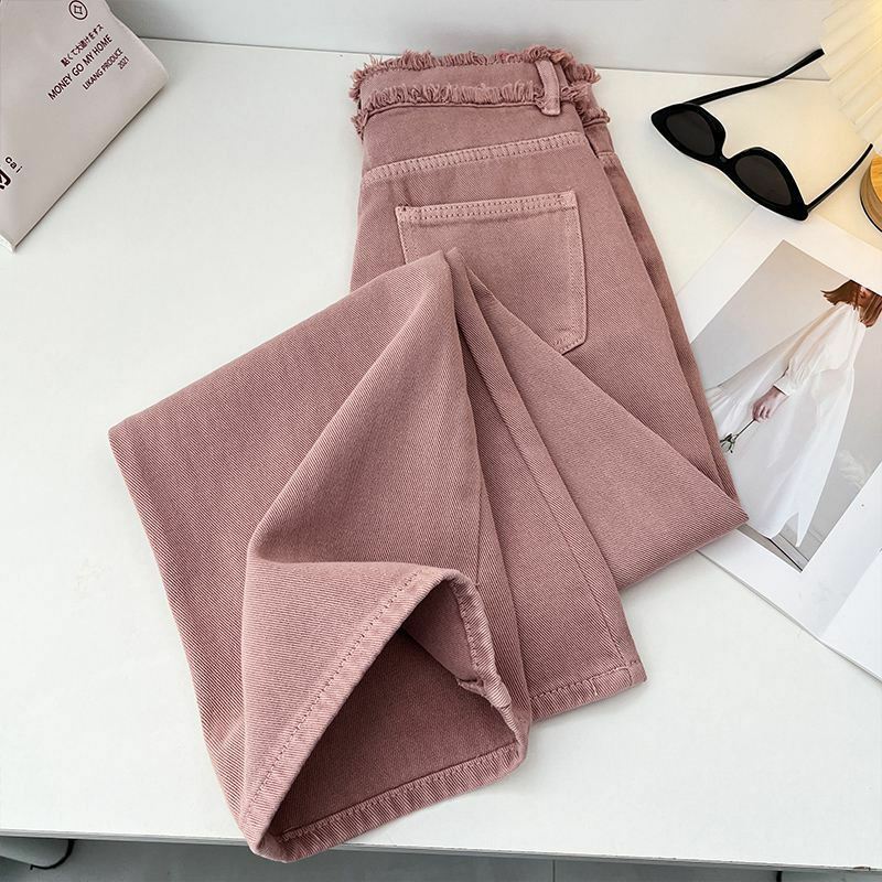 Pantalones vaqueros De pierna ancha para Mujer, calzas ajustadas De cintura alta y trapeador De suelo, color rosa sucio