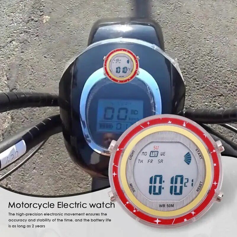 Relógio Digital de Motocicleta, Impermeável, Stick On, Mount Watch, Mostrador Luminoso, A maioria das motocicletas, SUVs, Carros