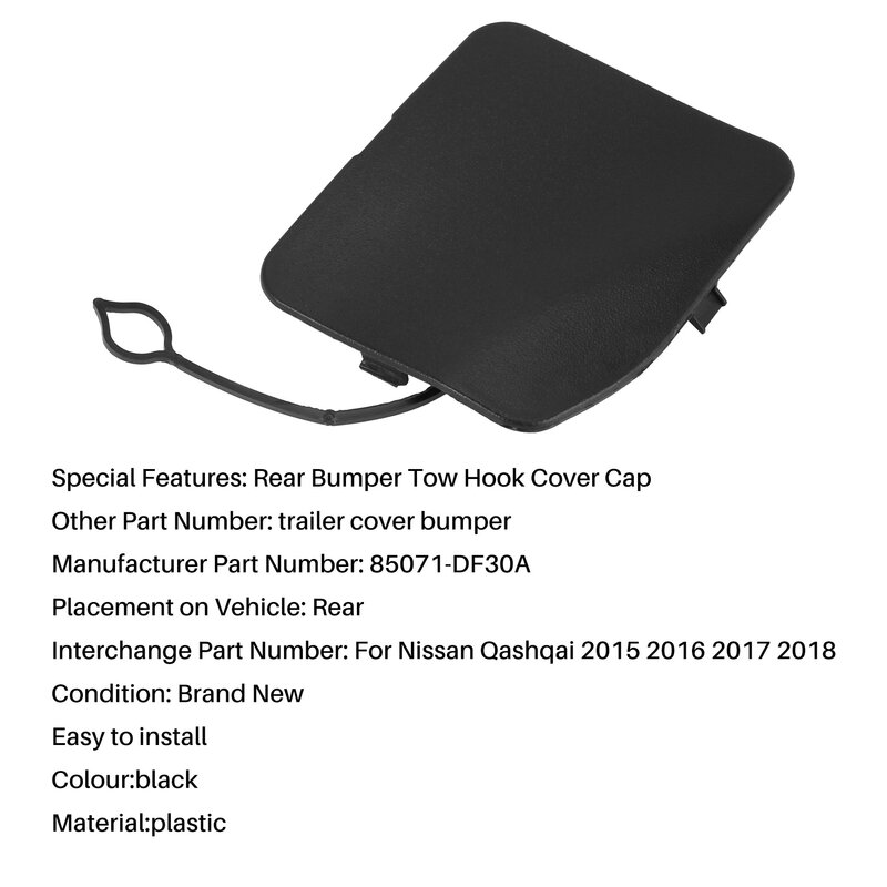 Cubierta de ojo de gancho de remolque de parachoques trasero, tapa de cubierta de remolque embellecedora para Nissan Qashqai J11 2015-2018 85071-DF30A