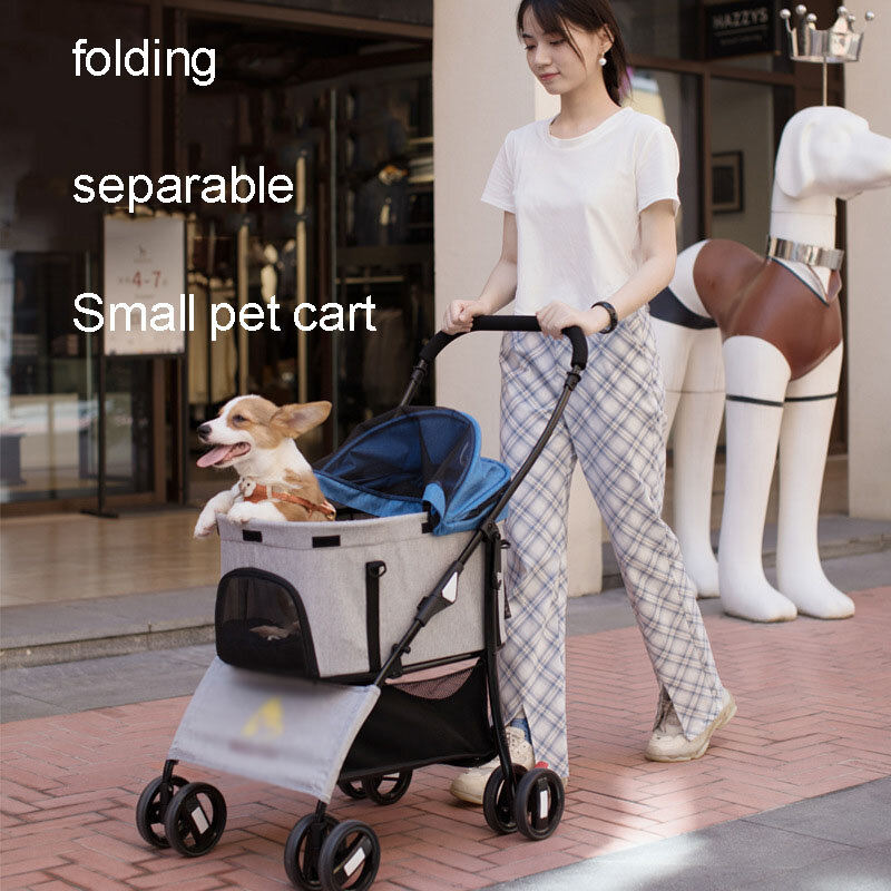 Pet Cart Light Foldable Separable Stroller For Dogs Cat Four Wheels Ventilation Trolley Walking Shopping Traveling Pet Stroller