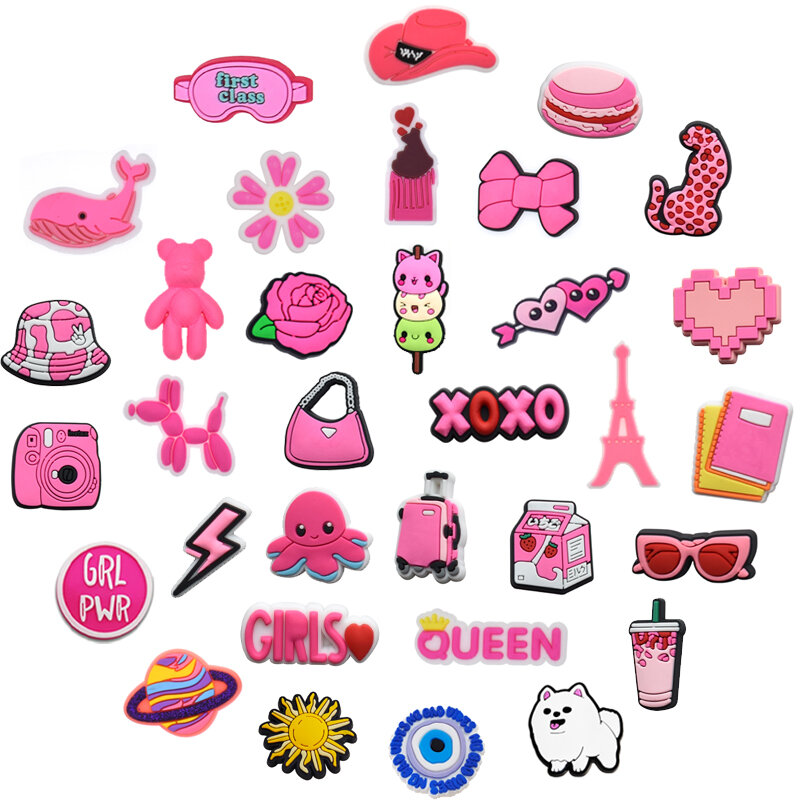 Hete Verkoop 1 Stuks Pvc Roze Meisjes Schoen Bedels Accessoires Voor Crocs Armband Polsband Diy Decoratie Meisjes Vrouwen Feest Geschenken