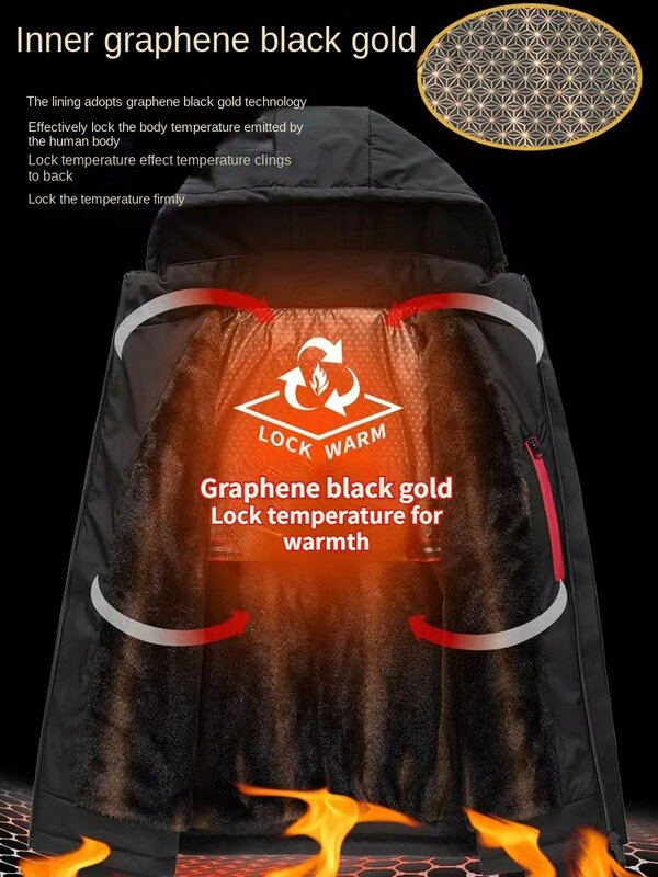 Grafen kurtka termiczna męskie 2024 elegancka typu Slim-fit gruba z kapturem usztywnianym płaszcz zimowy wiatroszczelna pluszowa Parka luksusowa męska odzież