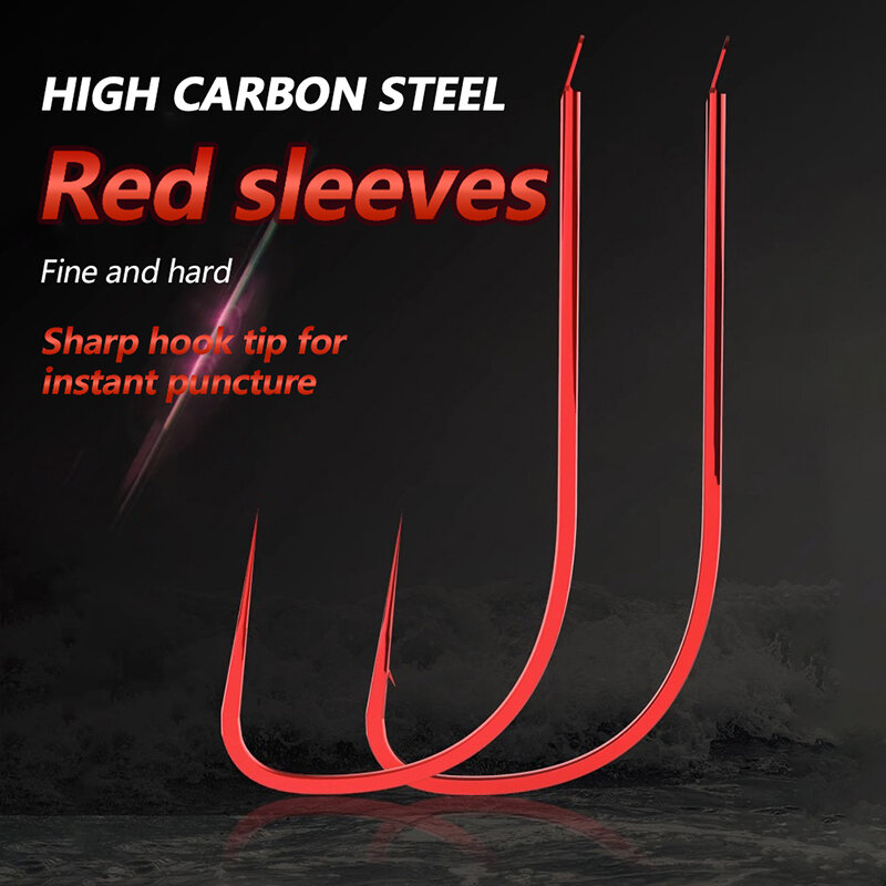 高炭素鋼のフィッシュフック,赤い袖,薄いストリップ,フラットストライク,バーブレス,10個