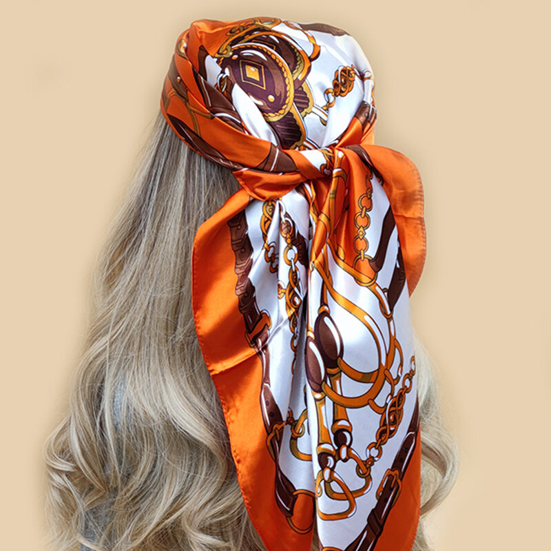 New Fashion Silk Square Scarf For Women 90*90cm Neck Hair Tie Band Bag Warp Soft Neckerchief Hijab Headscarf Female Foulard