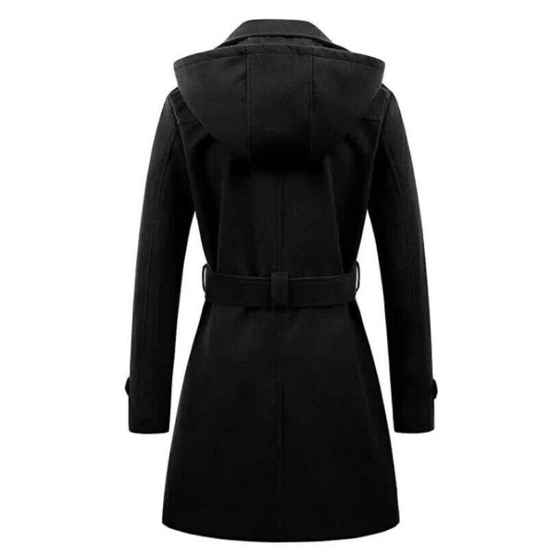 Chaquetas con cinturón para mujer, abrigos informales con capucha y doble botonadura, abrigo térmico de lana, ropa de invierno, 2024