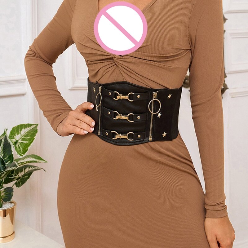 Corsé gótico Color sólido que levanta cintura cinturón ancho cuero PU para mujer corsés elásticos cintura a