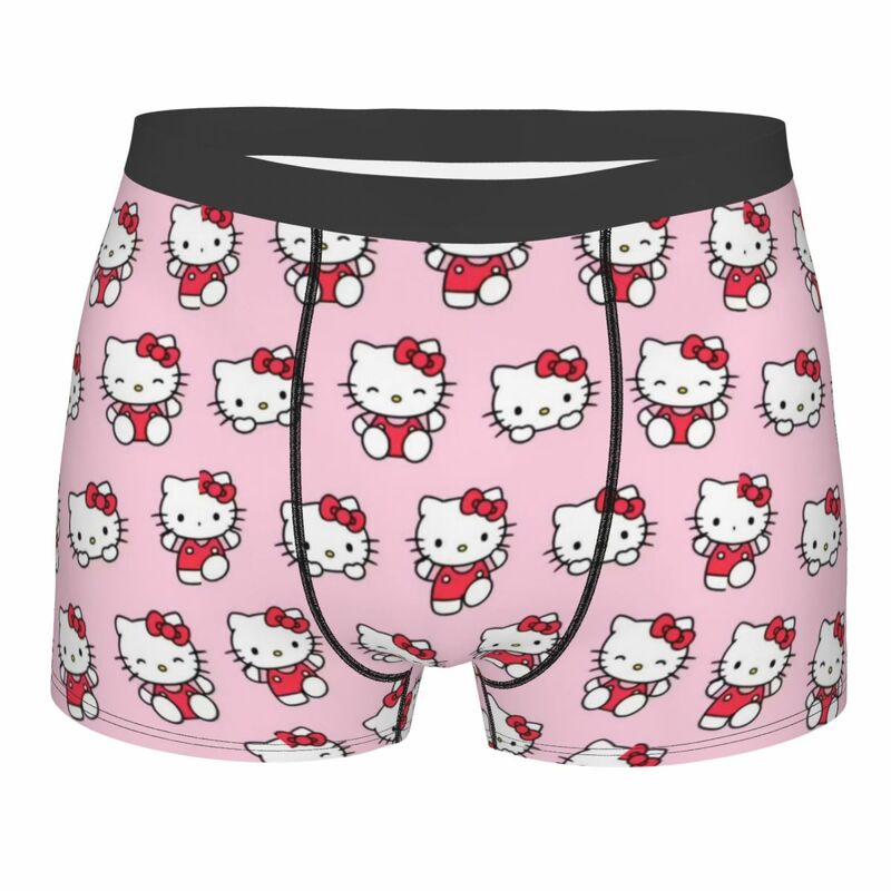 Ropa interior con estampado de Hello Kitty para hombre, Bóxer personalizado Sanrio, pantalones cortos, bragas suaves