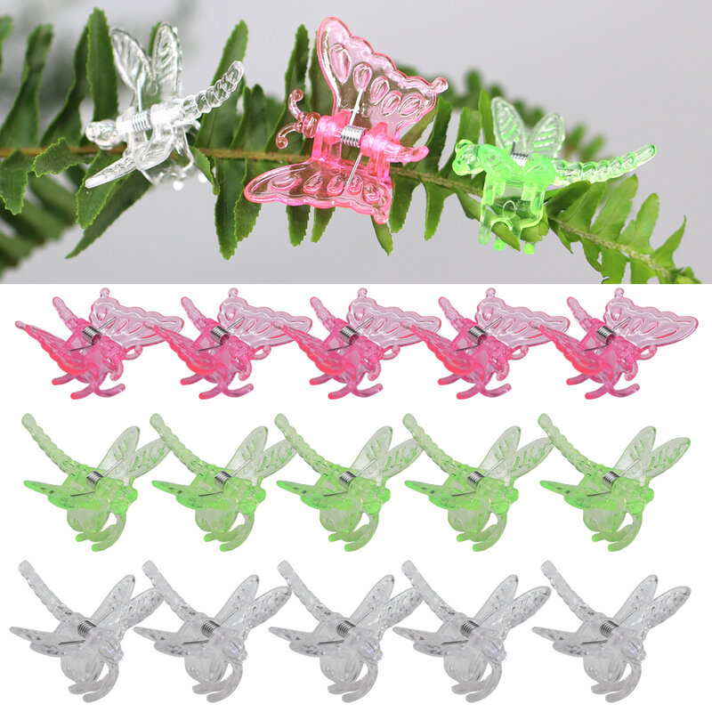 18-48 Buah Klip Anggrek Klem Kupu-kupu Tanaman Capung Plastik untuk Penyokong Dekorasi Tanaman Rambat Bunga Klip Hias Campuran