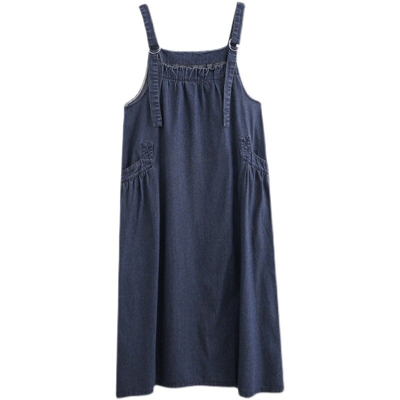 2024 Women's Spring/Summer New Suspender Long Dress Loose Slimming Denim Suspender Dress
