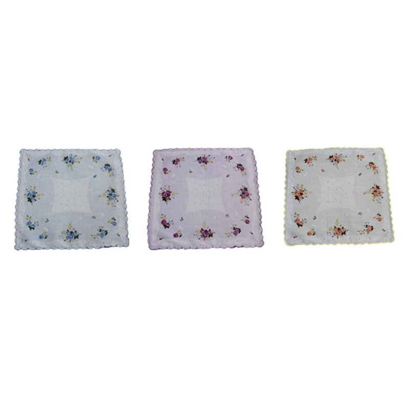 Pañuelos cuadrados algodón vintage 3 piezas con estampado floral para día madre