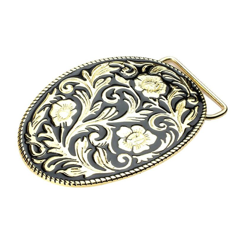 Hebilla de cinturón de vaquero occidental para hombre, diseño de arte de patrón Floral dorado engrabado antiguo