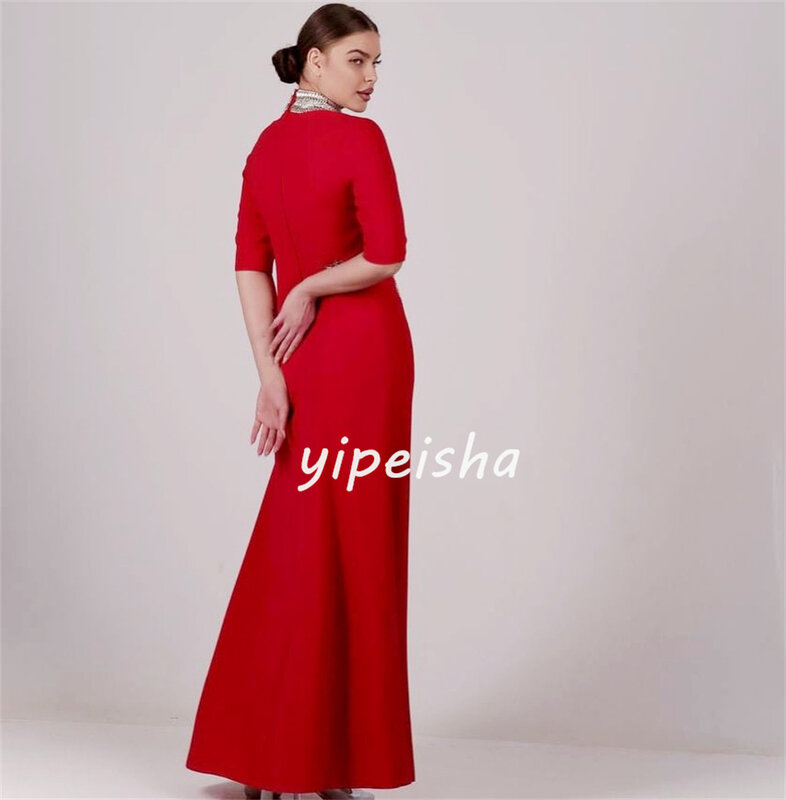 Трикотажное блестящее женское длинное платье трапециевидной формы с высоким воротником на заказ