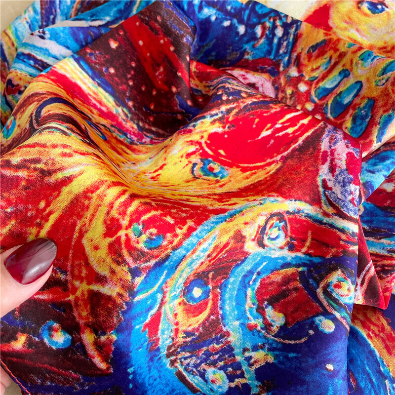 Новый женский модный Шелковый шарф художественного дизайна цветной граффити большой квадратный 110 см парчовая шаль шарф Защита от солнца декоративный головной шарф