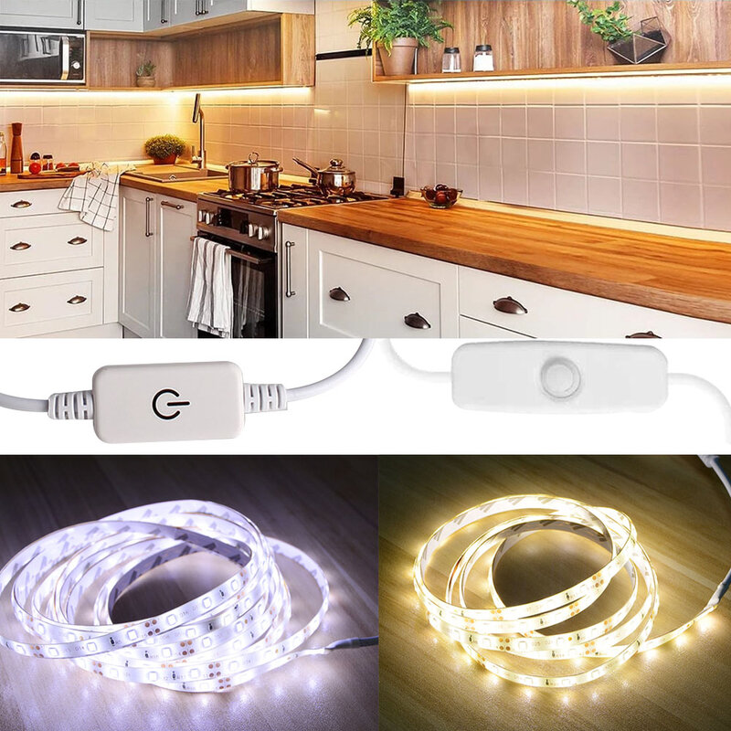 LED Strip Set com Touch Switch, Iluminação branca quente para a cama do banheiro, Under Bed, Vanity Cabinet, Roupeiro, Home Decor, DC 5V, 2835, Smd