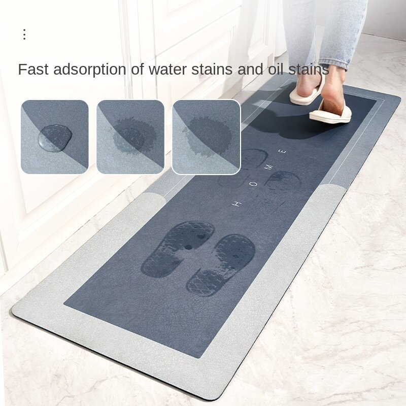Kitchen Floor Mat Diatom Mud Pad Super Absorbent Bath Pad Anti-Slip Carpet Kitchen Mats Wipeable Wash Long Strip Carpet