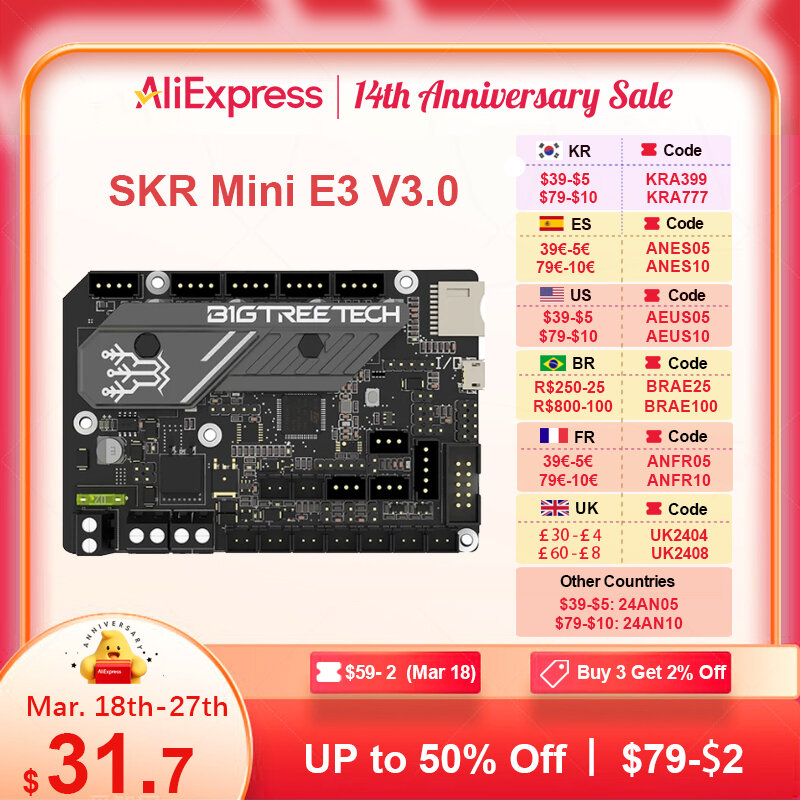 BIGTREETECH BTT SKR Mini E3 V3.0 Motherboard With TMC2209 UART VS SKR 2 3D Printer Mainboard for Ender 3 Ender 5 Pro CR 10
