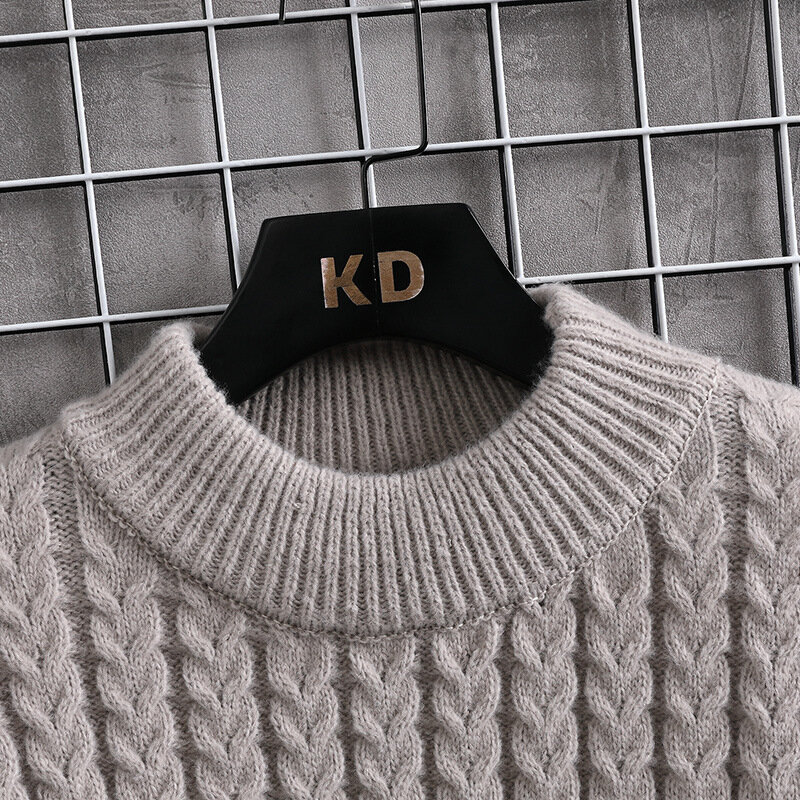 Sweater pria kerah tinggi, Sweater Pullover longgar warna ganda, kerah sedang, Sweater Turtleneck setengah tebal, gaya diam bunga Pilin 2023
