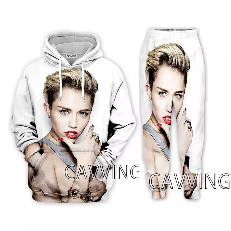 Neue Mode Frauen/Männer 3D-Druck Miley Cyrus Kapuze Sweatshirts Hosen Hosen Anzug Kleidung zweiteilige Sets
