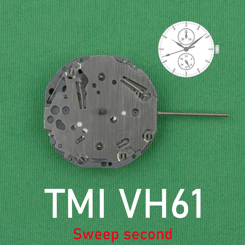 TMI VH61 movement VH61A movement VH61B movement Sweep second Size: 10 ½‴ Height: 3.45mm Multi-eye (date, 24 hr) watch movement
