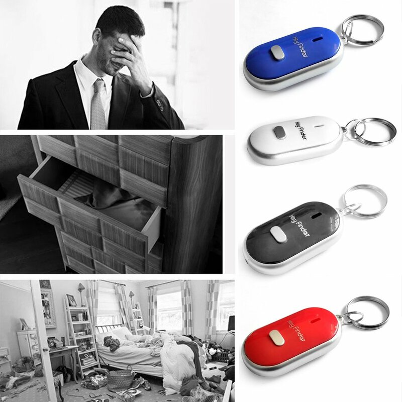 Hot LED Whistle Key Finder Flashing Beeping Sound Control Alarm Anti-Lost Key Locator Finder Tracker with Key Ring